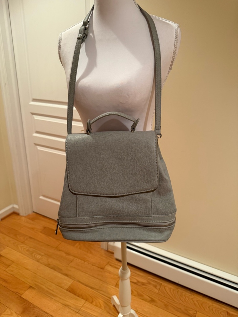 Free People Gray Faux Leather Backpack Purse with Top Handle